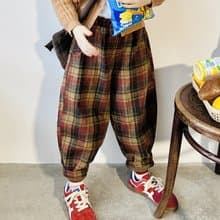 復古格子加絨長褲子 / 童裝