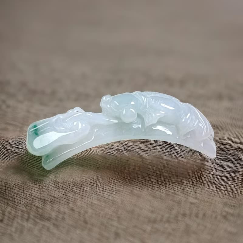 冰種飄花翡翠如意金魚手牌 | 天然緬甸玉A貨翡翠 | 送禮