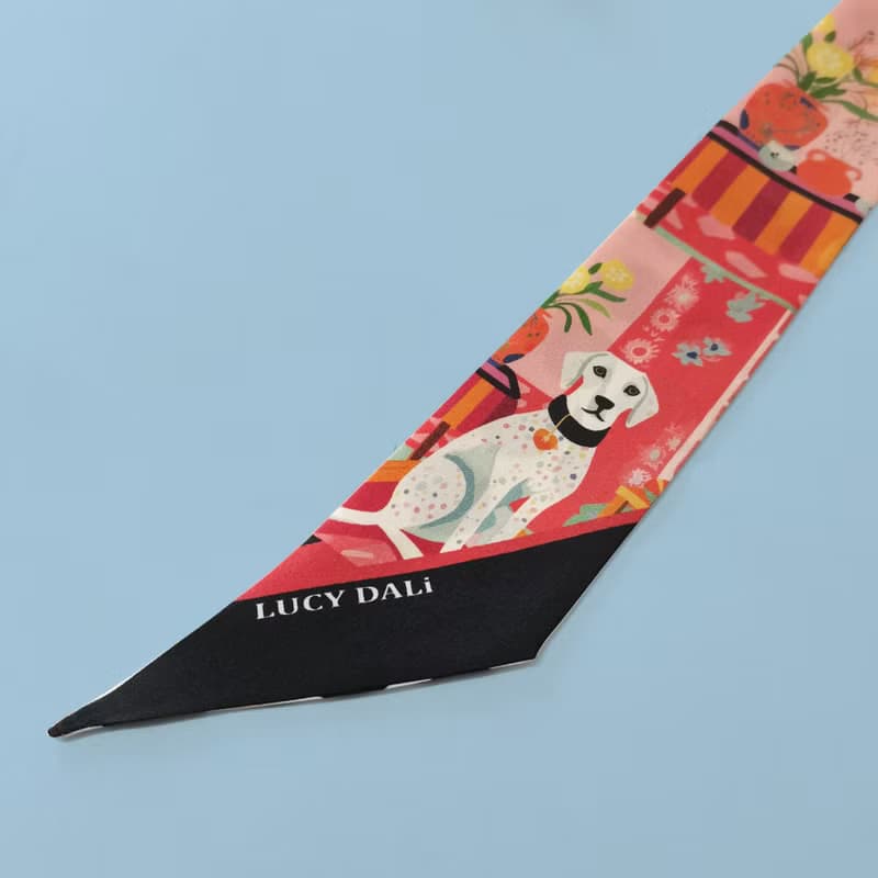 100%桑蠶絲真絲窄領巾/絲巾/飄帶/包柄帶/髮帶::小狗波點