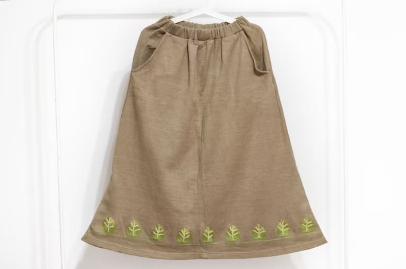 針織刺繡裙/民族風裙/波希米亞裙skirt/手工拼布裙-綠色葉子森林