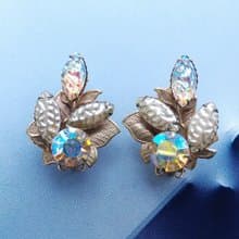 Vintage Jewelry 西洋古董飾品 CR CO STERLING 葉形 夾式耳環