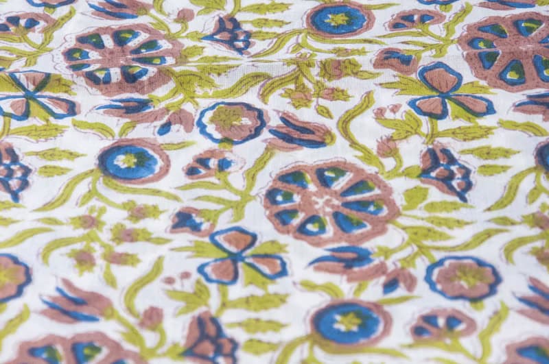 超大純綿絲巾 手工木刻印植物染圍巾 草木染棉絲巾-熱帶花朵森林