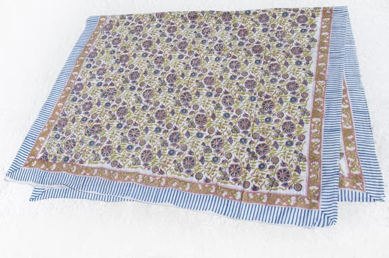 超大純綿絲巾 手工木刻印植物染圍巾 草木染棉絲巾-熱帶花朵森林