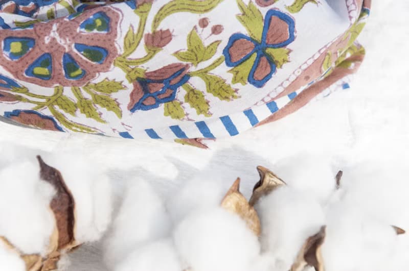 超大純綿絲巾 手工木刻印植物染圍巾 草木染棉絲巾-熱帶花朵森林