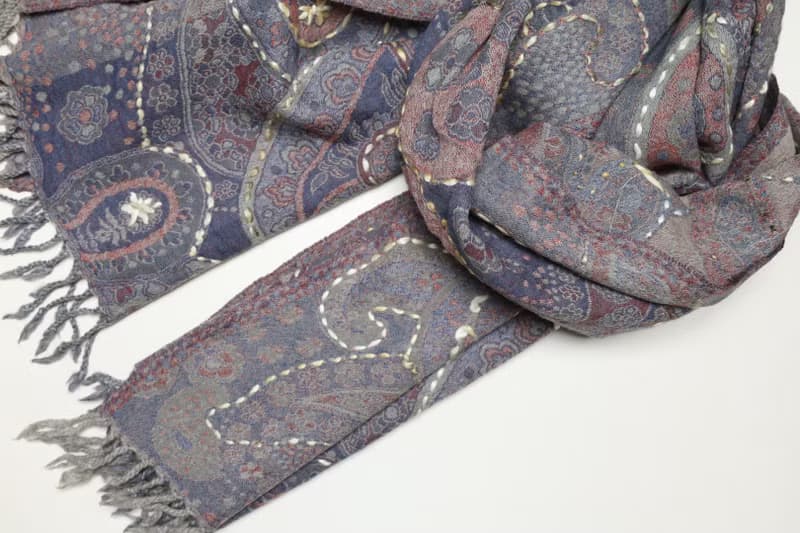 【聖誕禮物】喀什米爾水煮羊毛手工刺繡圍巾披肩粉灰紫溫柔風