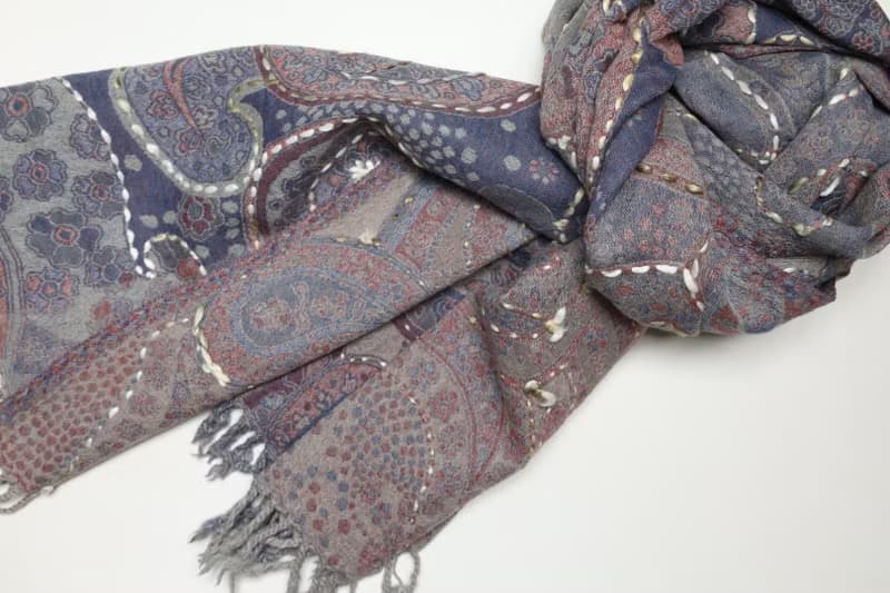 【聖誕禮物】喀什米爾水煮羊毛手工刺繡圍巾披肩粉灰紫溫柔風