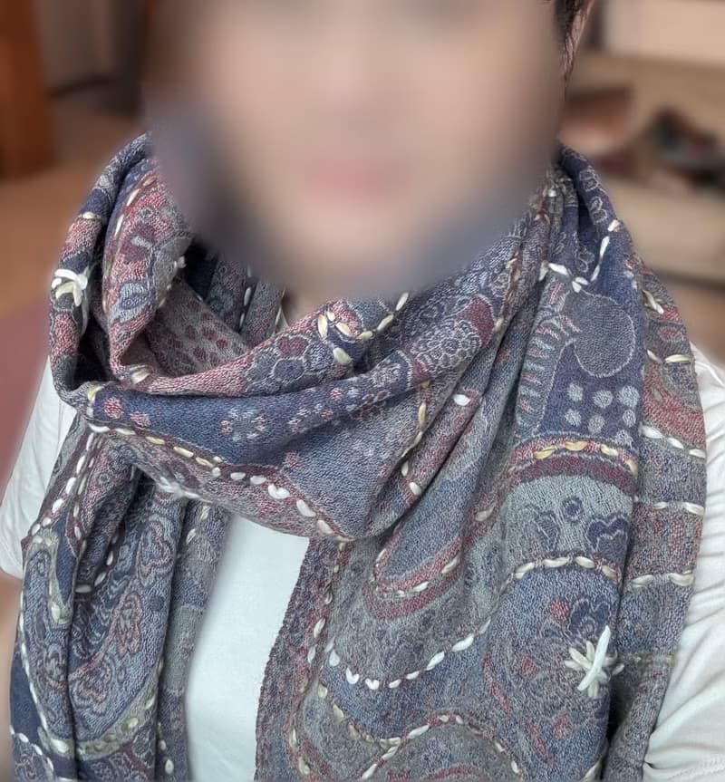 【聖誕禮物】喀什米爾水煮羊毛手工刺繡圍巾披肩粉灰紫溫柔風