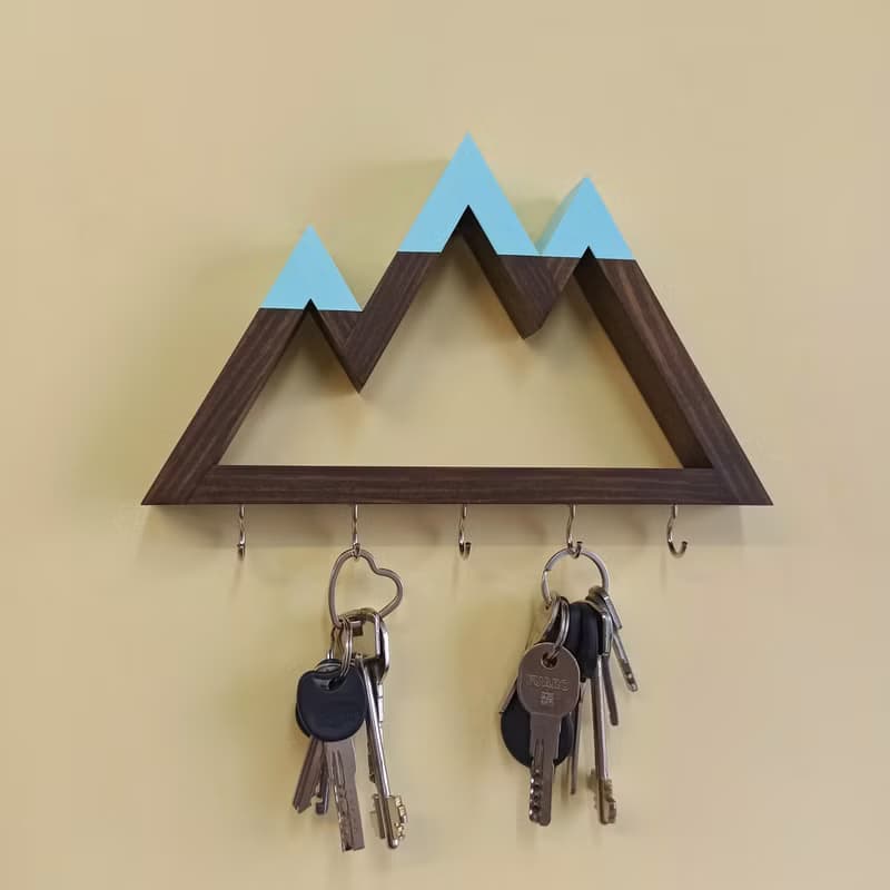 Wooden wall key holder Mountains peaks (turquoise tops)