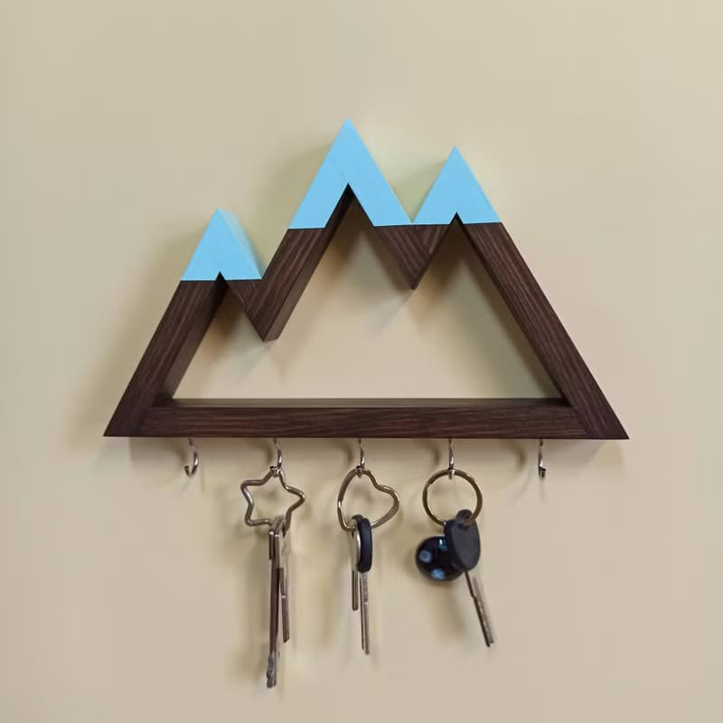 Wooden wall key holder Mountains peaks (turquoise tops)