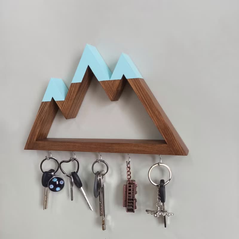 Wooden wall key holder Mountains peaks (turquoise tops)