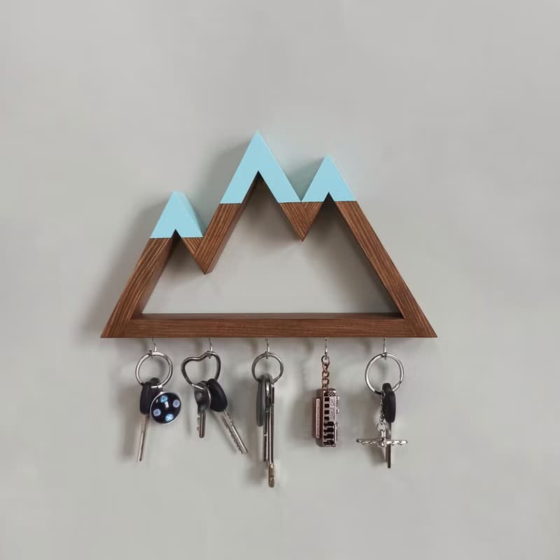 Wooden wall key holder Mountains peaks (turquoise tops)