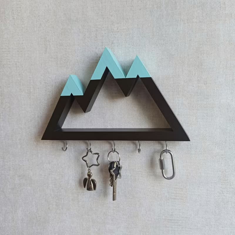 Wooden wall key holder Mountains peaks (turquoise tops)