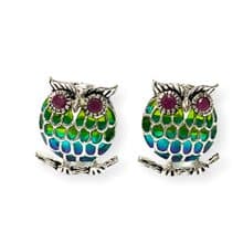 Art Nouveau Plique A Jour Owl with Ruby Cufflinks 925 Sterling Silver Mens Gift