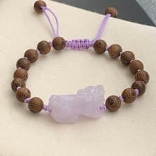 免費開光 天然緬甸玉翡翠紫羅蘭 招財貔貅手鍊 雞翅木手鍊