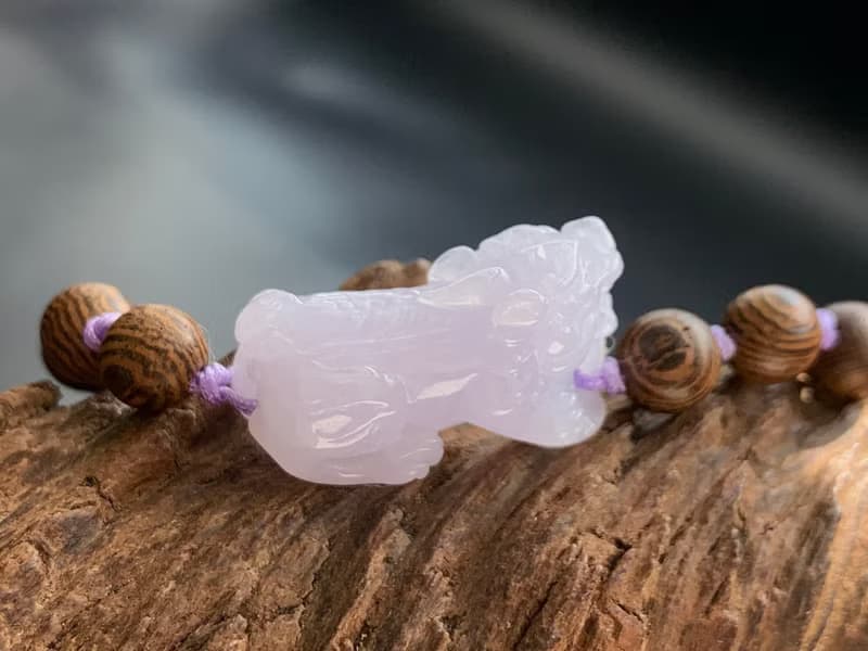 免費開光 天然緬甸玉翡翠紫羅蘭 招財貔貅手鍊 雞翅木手鍊