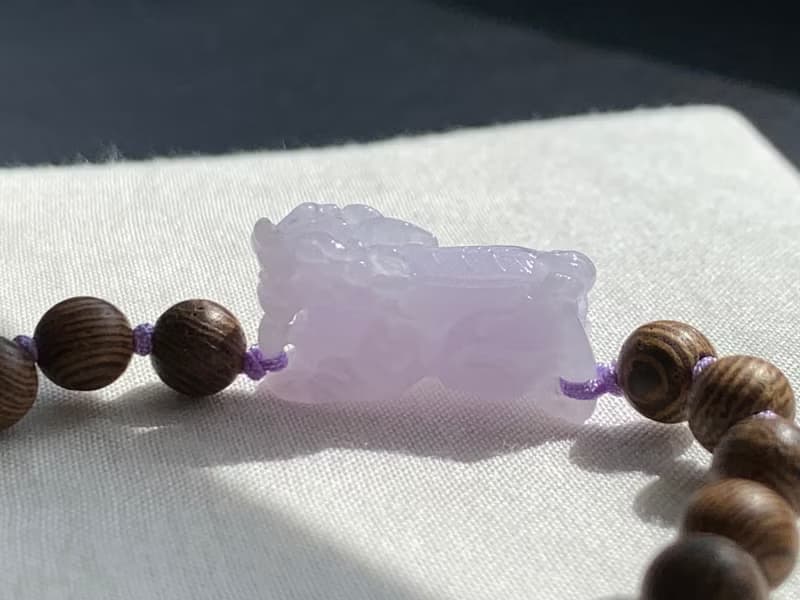 免費開光 天然緬甸玉翡翠紫羅蘭 招財貔貅手鍊 雞翅木手鍊