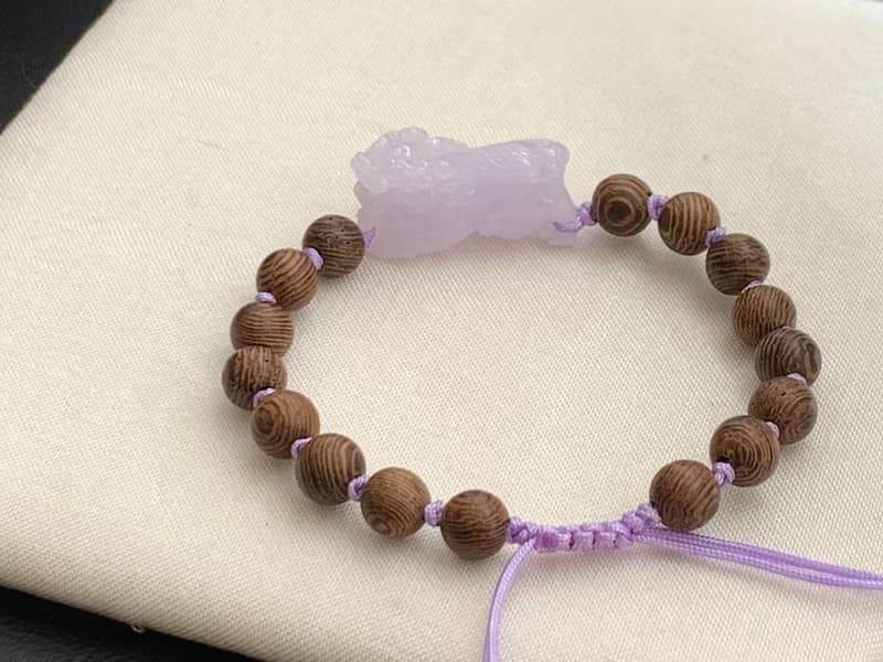 免費開光 天然緬甸玉翡翠紫羅蘭 招財貔貅手鍊 雞翅木手鍊