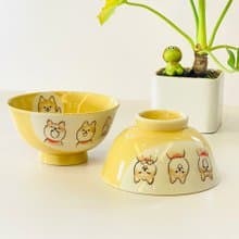 瀨戶燒-撞色釉彩手繪柴犬飯碗雙入禮盒
