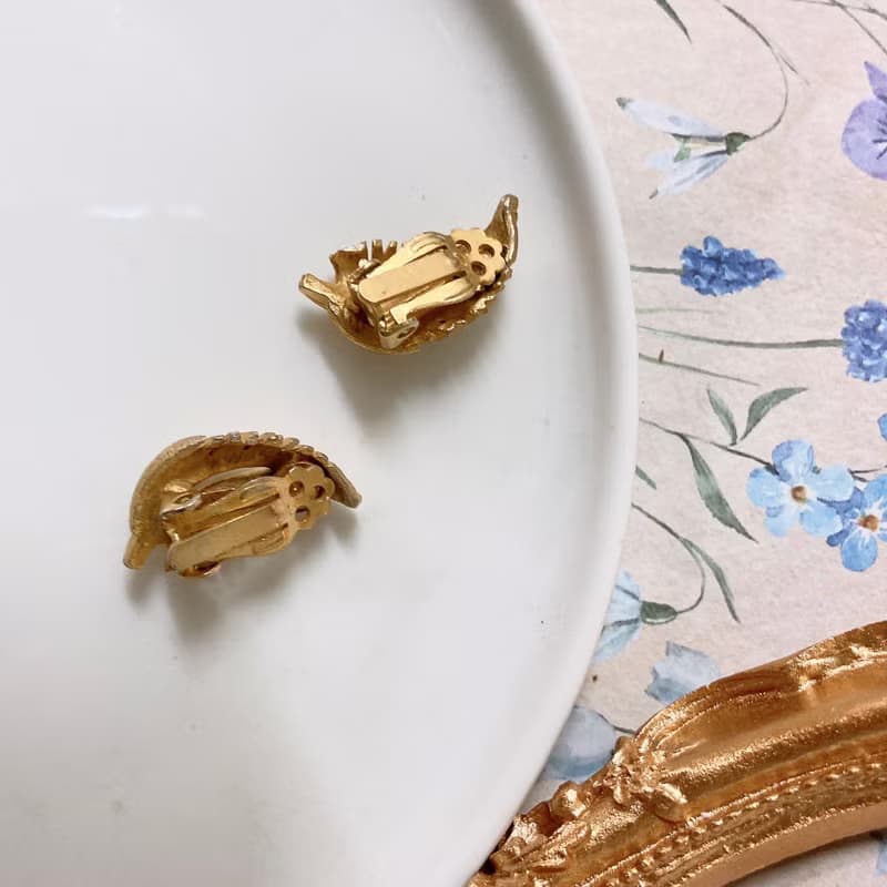 【西洋古董飾品】沙金葉脈羽毛 立體精緻細膩紋理 耳環耳夾