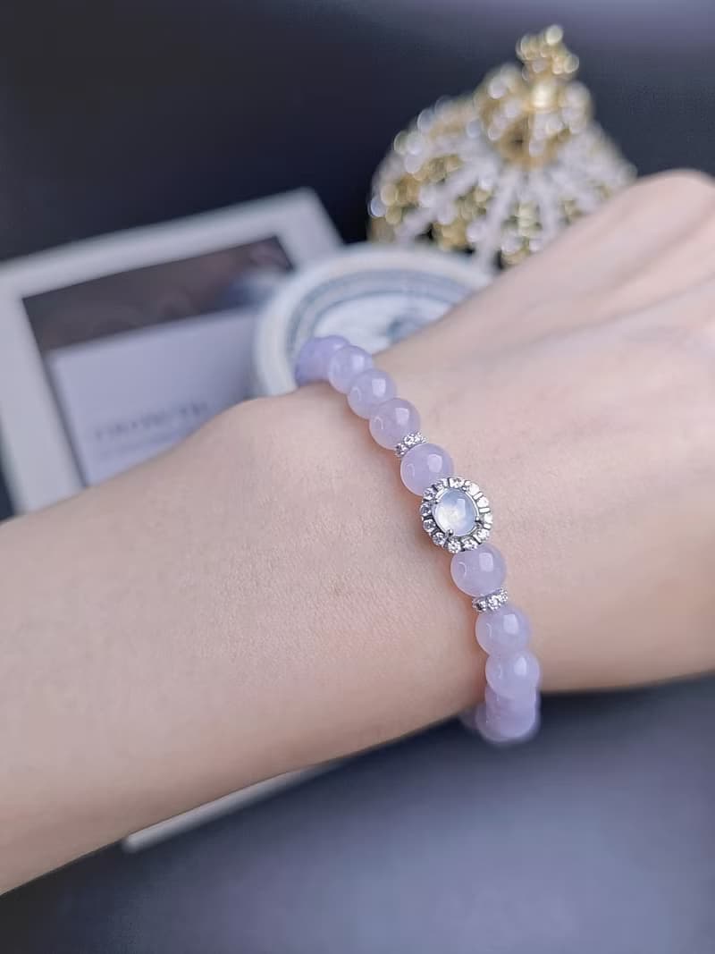 貴人•桃花|夢幻冰芭比粉紫|緬甸翡翠冰粉紫珠純銀吊墜手串