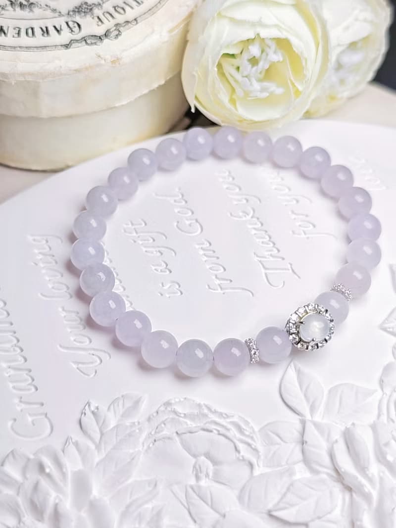 貴人•桃花|夢幻冰芭比粉紫|緬甸翡翠冰粉紫珠純銀吊墜手串