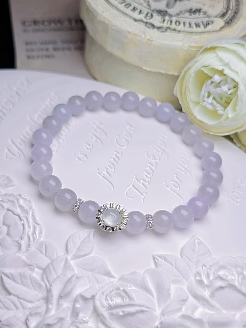 貴人•桃花|夢幻冰芭比粉紫|緬甸翡翠冰粉紫珠純銀吊墜手串
