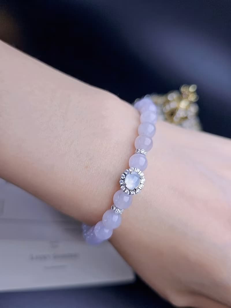 貴人•桃花|夢幻冰芭比粉紫|緬甸翡翠冰粉紫珠純銀吊墜手串