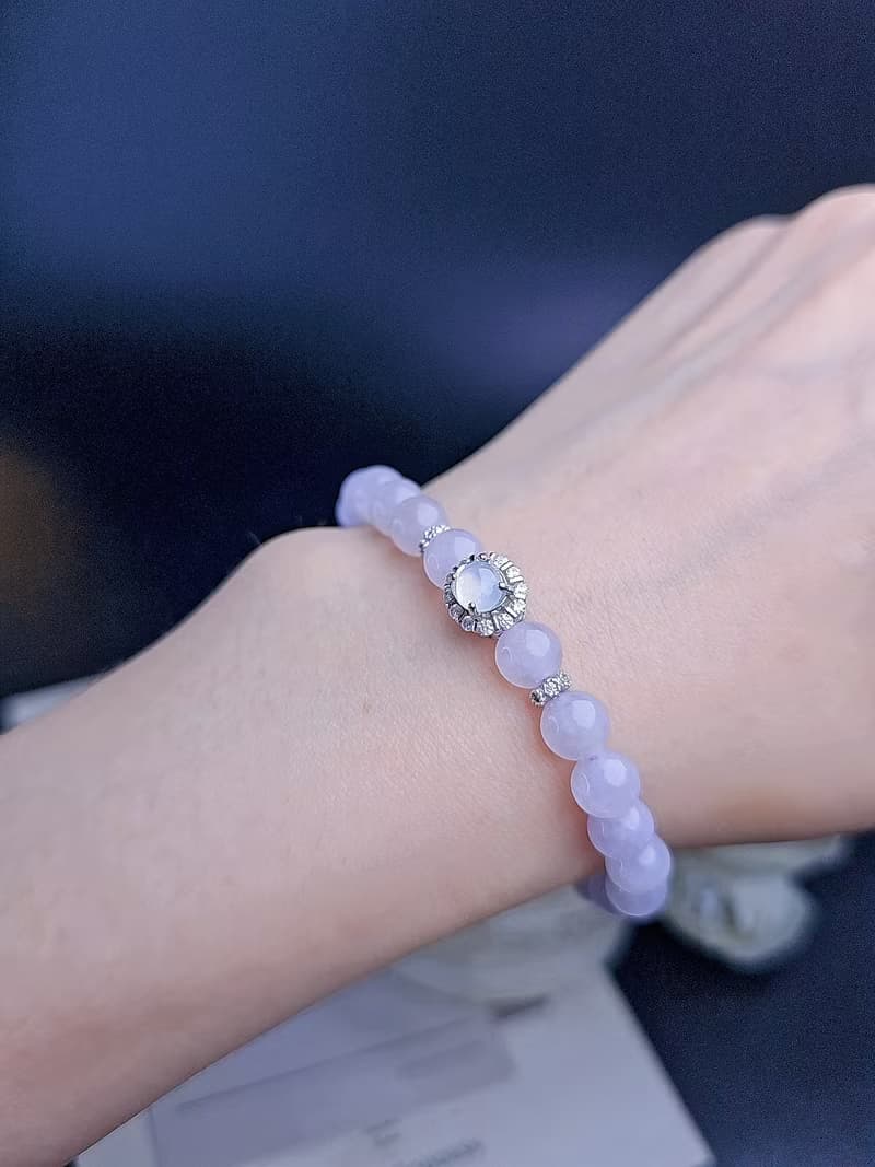 貴人•桃花|夢幻冰芭比粉紫|緬甸翡翠冰粉紫珠純銀吊墜手串