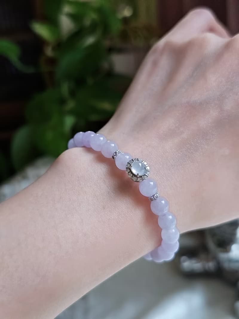 貴人•桃花|夢幻冰芭比粉紫|緬甸翡翠冰粉紫珠純銀吊墜手串