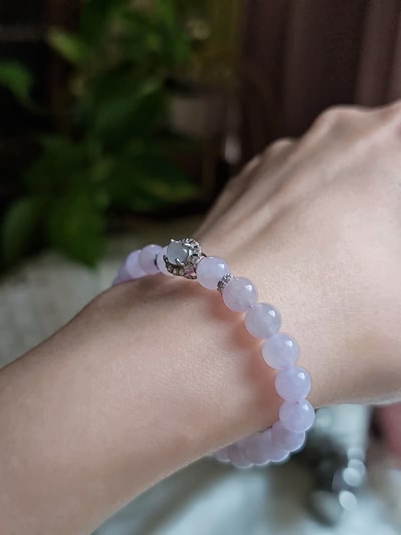 貴人•桃花|夢幻冰芭比粉紫|緬甸翡翠冰粉紫珠純銀吊墜手串
