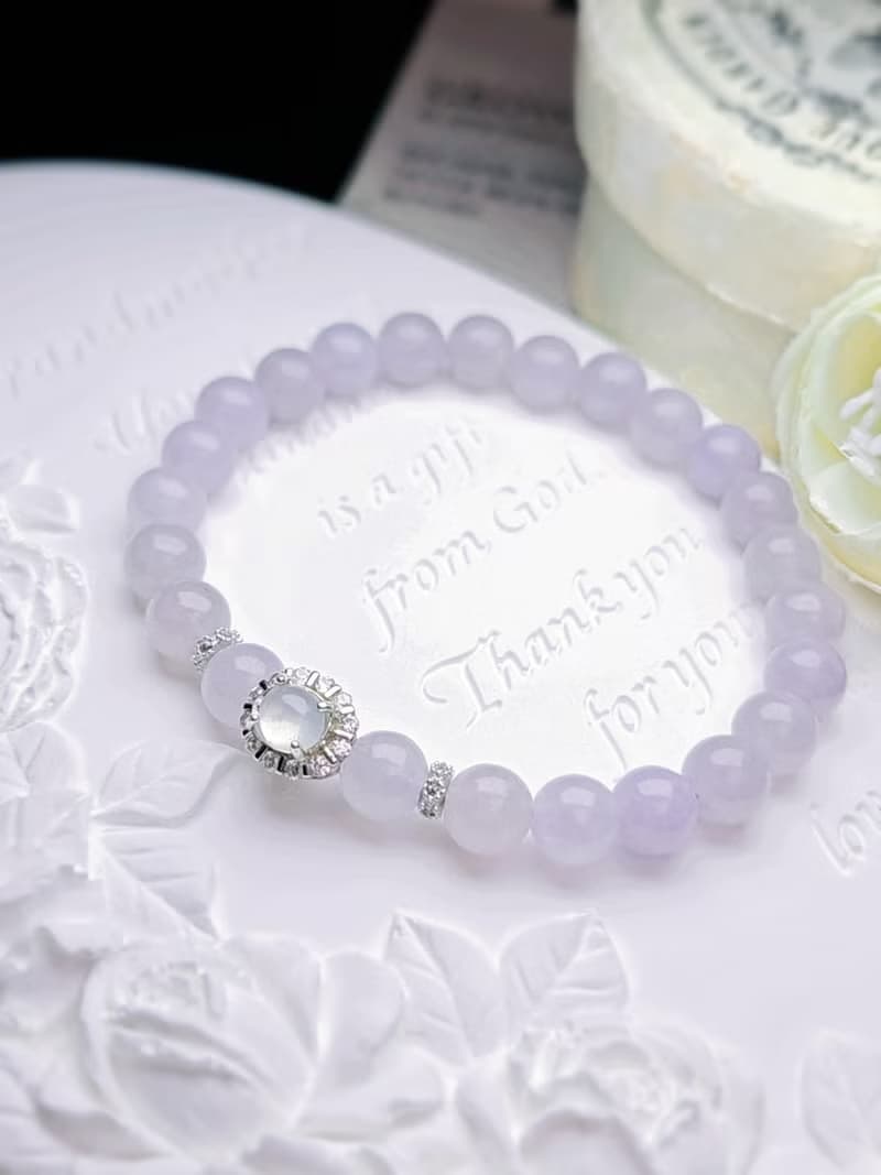 貴人•桃花|夢幻冰芭比粉紫|緬甸翡翠冰粉紫珠純銀吊墜手串