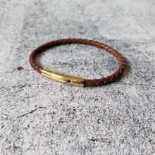 4mm K金色 316不鏽鋼扣件 駝色 德國製 真皮編織