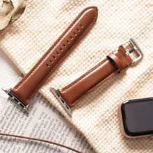 Apple watch - 【限定暖茶褐色】同色車線真皮蘋果錶帶
