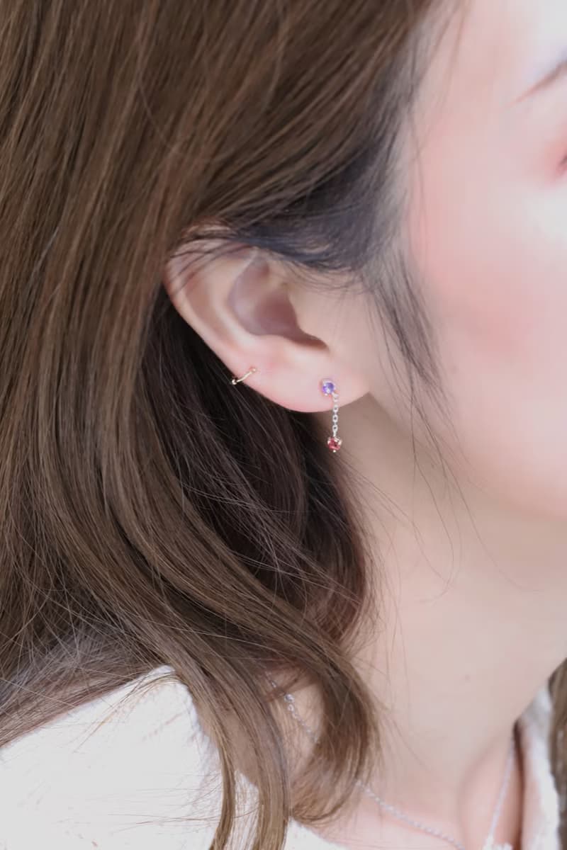 石榴石紫水晶925純銀雙寶石鍊子耳環