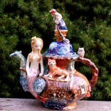 Fairy teapot Mermaid,Cat,Baba Yaga Figurine teapot Fine art ceramics Handmade 茶壺