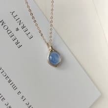 冰種藍玉髓吊墜 銀圓形天然玉髓項鍊 925銀手工吊飾