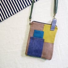 E*group 方塊拼布小物包  水洗帆布 咖啡色系  手機包 護照包