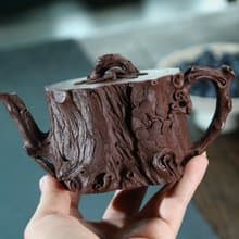 送禮紫砂壺茶壺鸣远松桩 精品  紫泥 240ml 14孔 兰老师作品  全