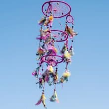 民族風掛飾 boho 手工編織棉麻捕夢網吊飾dream Cather-桃紅星辰