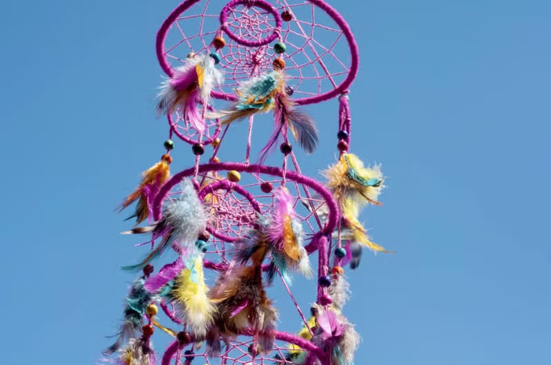 民族風掛飾 boho 手工編織棉麻捕夢網吊飾dream Cather-桃紅星辰