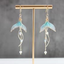 【海洋人魚尾耳環】漸層藍色美人魚尾耳環 浪漫水晶花 耳環/耳夾