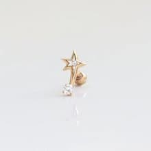 14K 星星弧形鑽鎖珠耳環 (單個) (方向適合左耳耳骨)