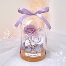 永生花玻璃盅-薰衣草紫 l 不凋花玻璃盅 日本玫瑰 情人節禮物
