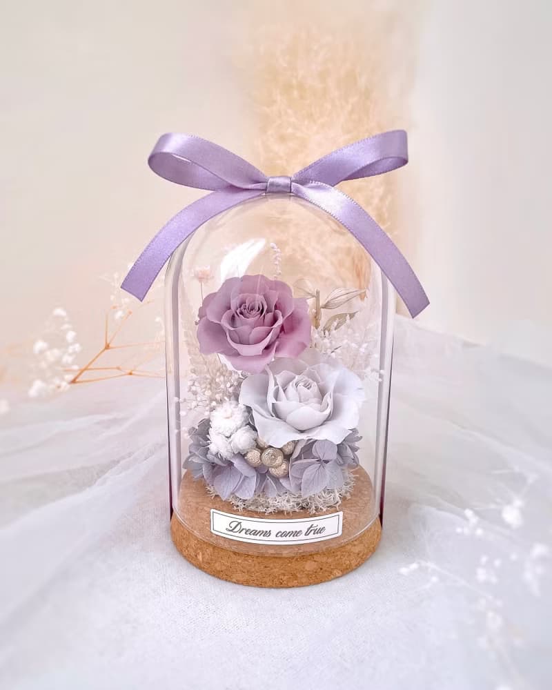 永生花玻璃盅-薰衣草紫 l 不凋花玻璃盅 日本玫瑰 情人節禮物