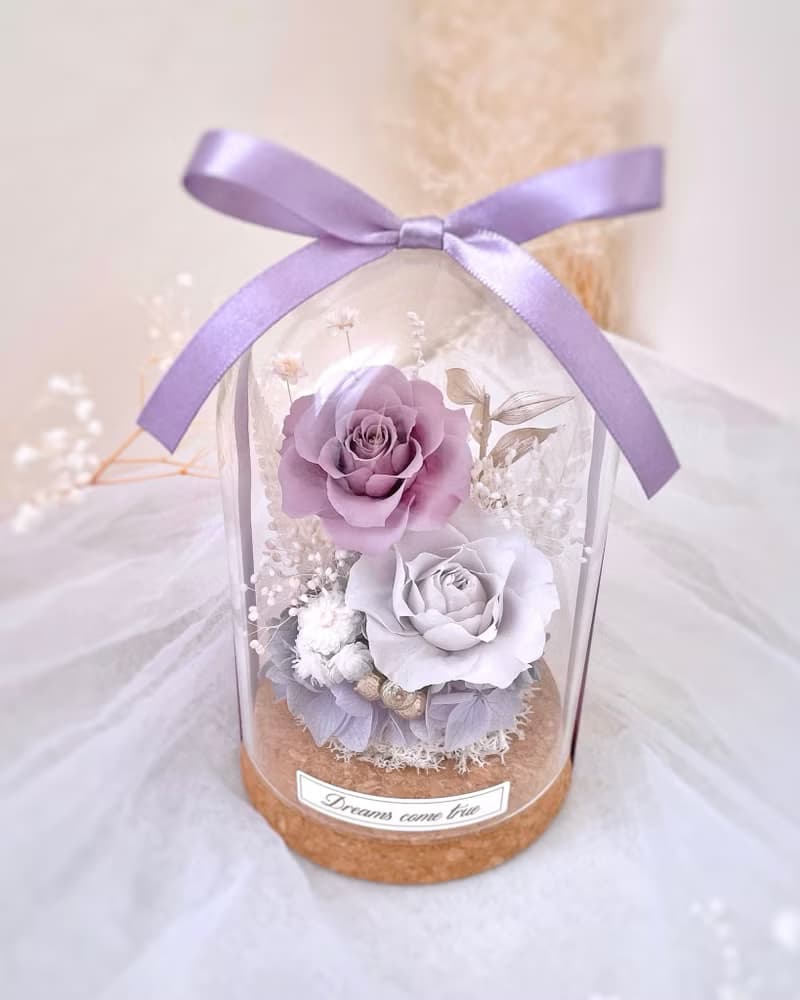 永生花玻璃盅-薰衣草紫 l 不凋花玻璃盅 日本玫瑰 情人節禮物