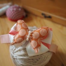 嬰兒女孩橙色蝴蝶兩用髮夾髮帶  適合百日宴彌月拍攝