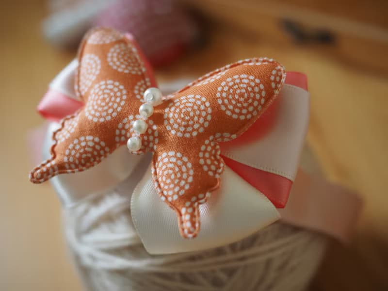 嬰兒女孩橙色蝴蝶兩用髮夾髮帶  適合百日宴彌月拍攝