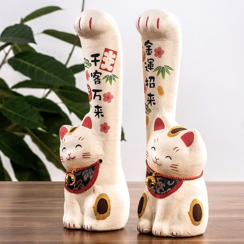 日本進口龍虎作大長手招財貓和紙擺件開業創意生日送禮辦公室擺件