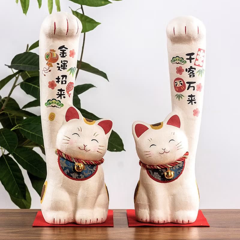 日本進口龍虎作大長手招財貓和紙擺件開業創意生日送禮辦公室擺件