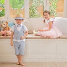 Charles系列天空藍小格背心短褲組